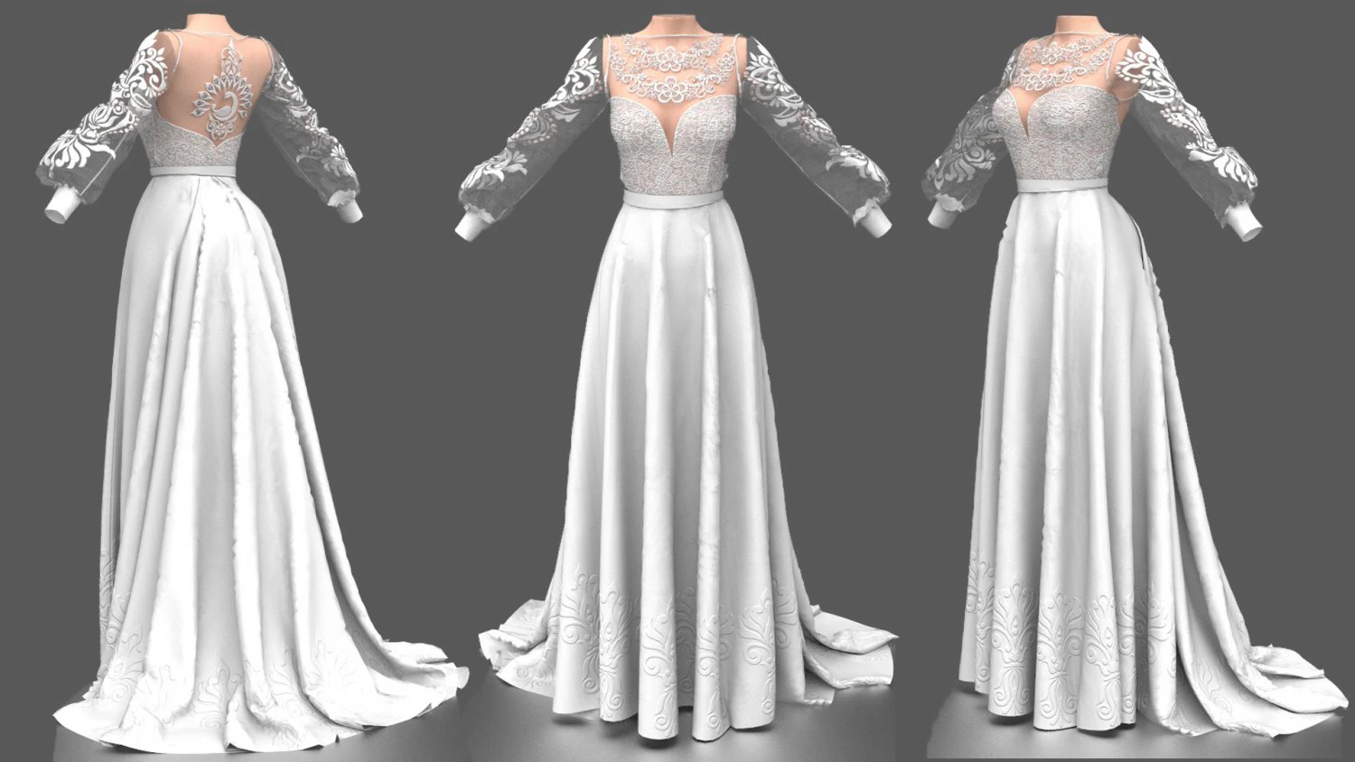 WEDDING DRESS 3D Model .c4d .max .obj .3ds .fbx .stl .blend 