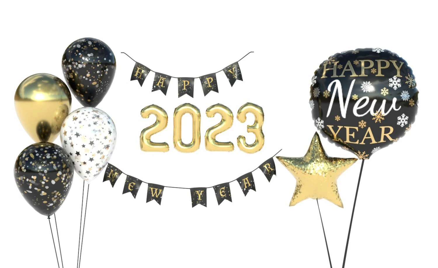 BALLOONS NEW YEAR 2023 3D Model .c4d .max .obj .3ds .fbx .stl .blend 