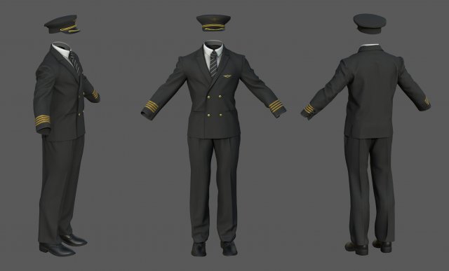 Airline pilot uniform 3D 모델 .c4d .max .obj .3ds .fbx .stl .blend 