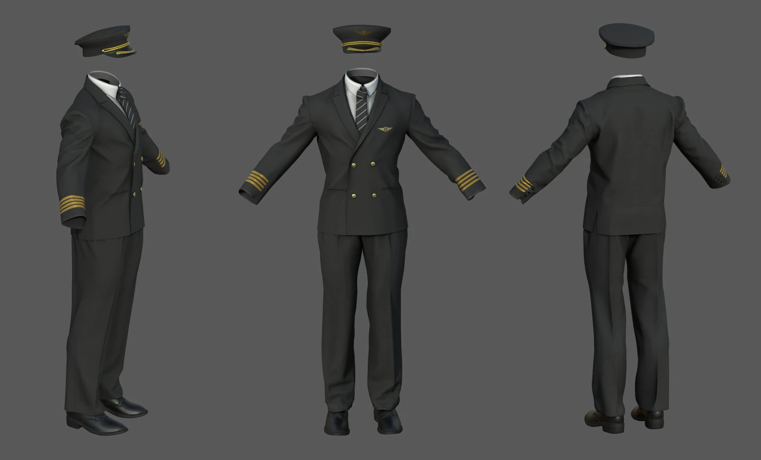 Airline pilot uniform 3D Model .c4d .max .obj .3ds .fbx .stl .blend