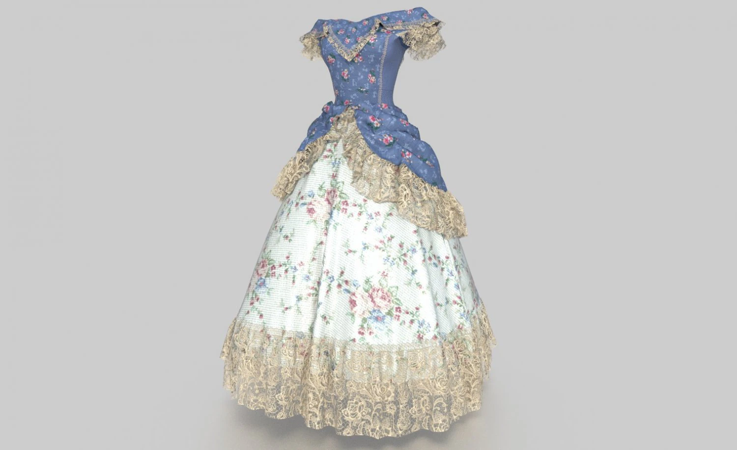 ROCOCO ERA DRESS 3D Model .c4d .max .obj .3ds .fbx .stl .blend