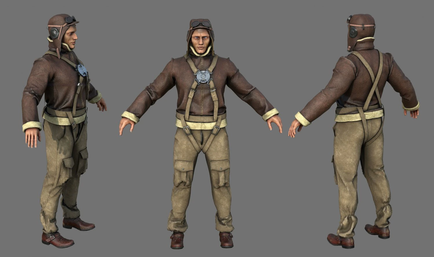 WORLD WAR II PILOT 3D Model .c4d .max .obj .3ds .fbx .stl .blend 