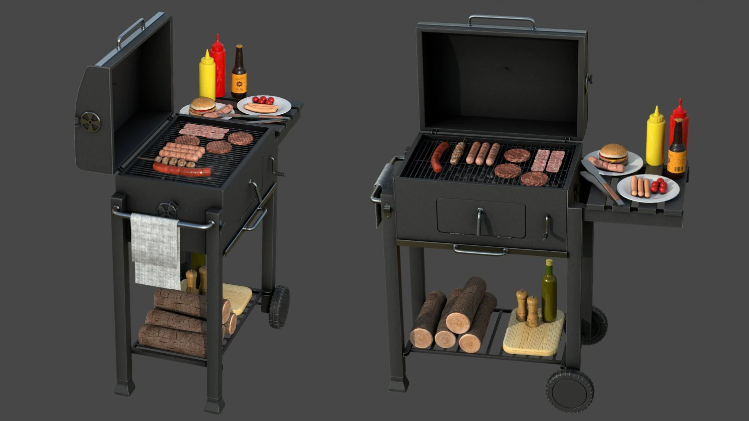 Barbecue with Complements 3D Model .c4d .max .obj .3ds .fbx .stl .blend 