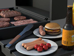 Barbecue with Complements 3D Model