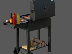 Barbecue with Complements 3D Model