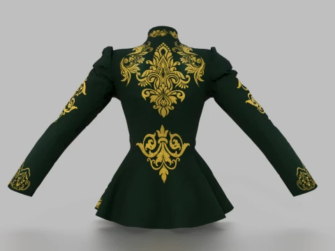Baroque Velvet Peplum Coat 3D Модель