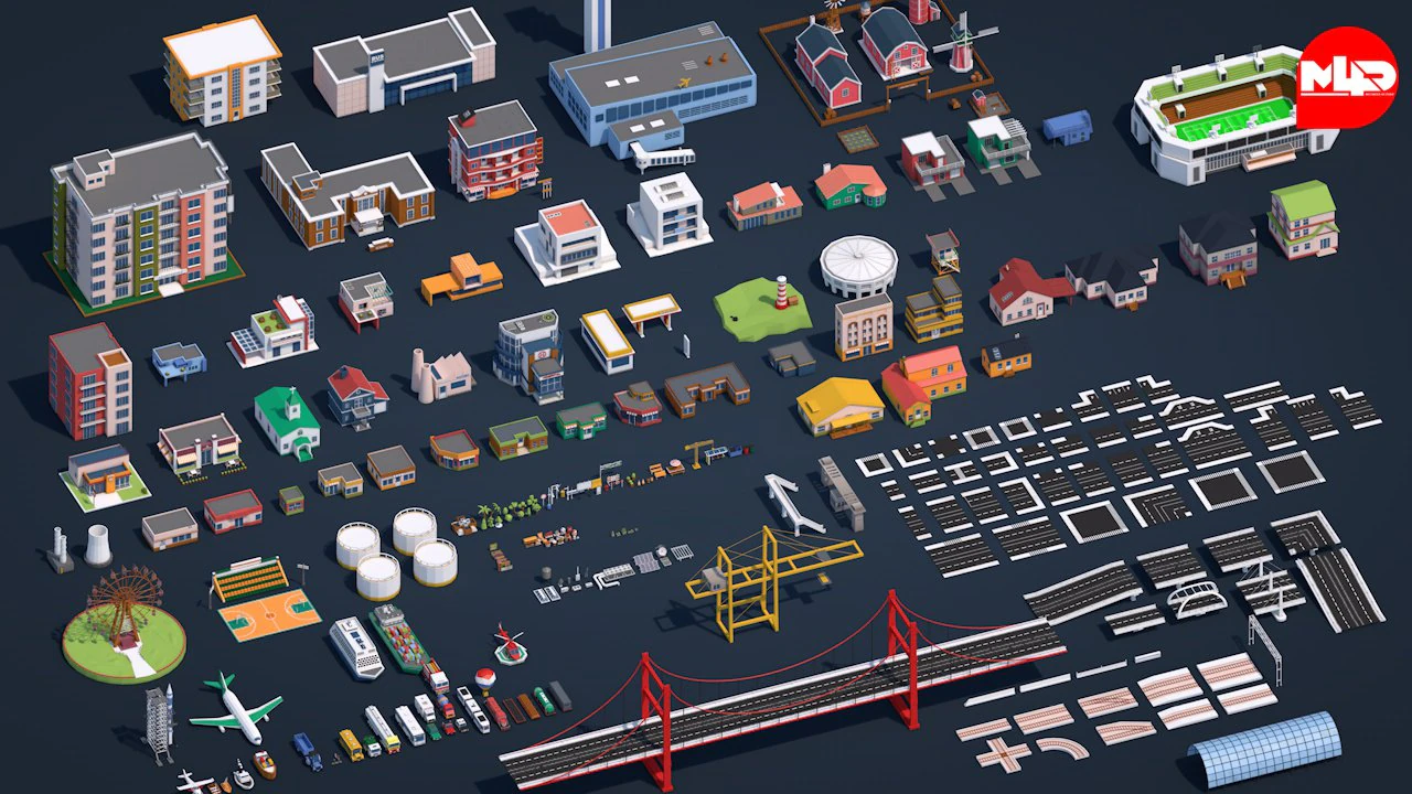 pacchetto citt&agrave; low poly 2 Modello 3D .c4d .max .obj .3ds .fbx .stl .blend 