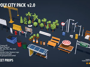 pacchetto citt&agrave; low poly 2 Modello 3D