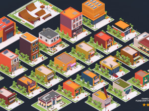 low poly city buildings pack 3D Model