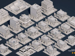 low poly city buildings pack 3D Model
