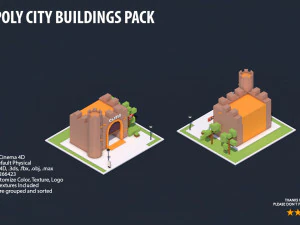 low poly city buildings pack 3D Model