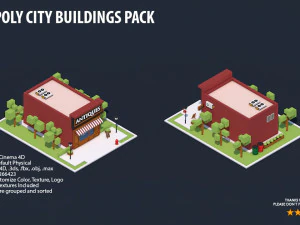 low poly city buildings pack 3D Model