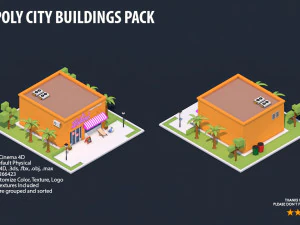 low poly city buildings pack 3D Model