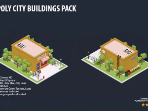 low poly city buildings pack 3D Model