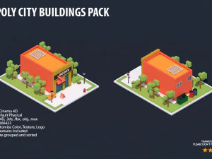 low poly city buildings pack 3D Model
