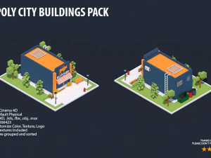 low poly city buildings pack 3D Model
