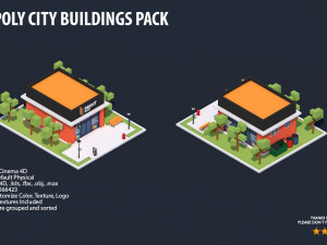 low poly city buildings pack Modelo 3D