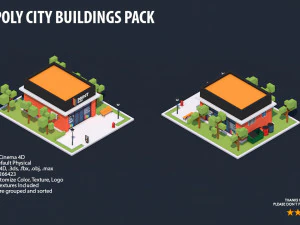 low poly city buildings pack 3D Model