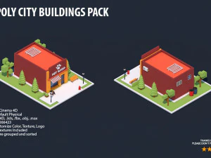 low poly city buildings pack 3D Model