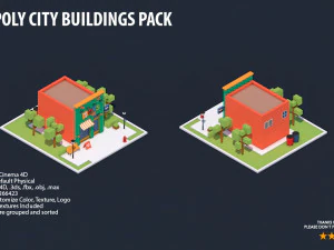 low poly city buildings pack 3D Model
