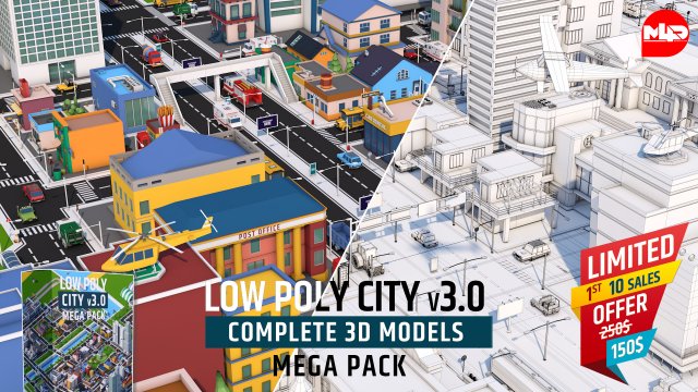 low poly city mega pack 3 3D Model .c4d .max .obj .3ds .fbx .stl .blend 