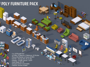 100 low poly furniture pack 3D मॉडल
