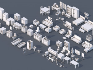 100 low poly furniture pack 3D Model