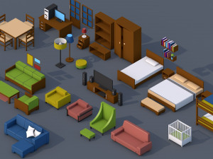 100 low poly furniture pack 3D Model
