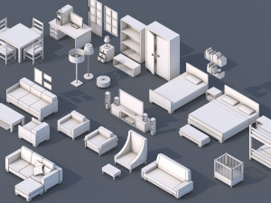 100 low poly furniture pack 3D Model