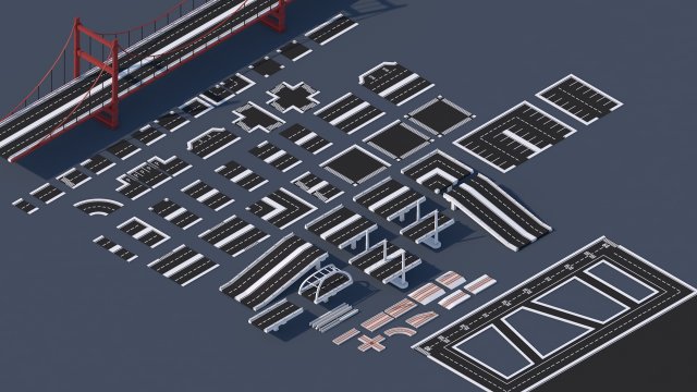 roads rooftop street elements 3 in 1 3D मॉडल .c4d .max .obj .3ds .fbx .stl .blend