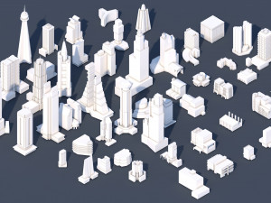 low poly city buildings 3D Model