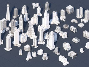 low poly city buildings 3D Model