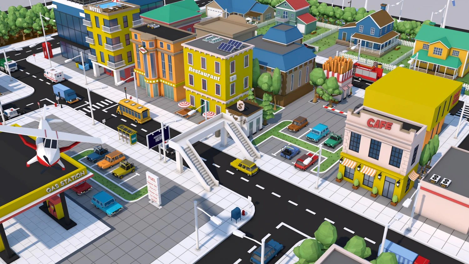 low poly city town pack 3D Model .c4d .max .obj .3ds .fbx .stl .blend 