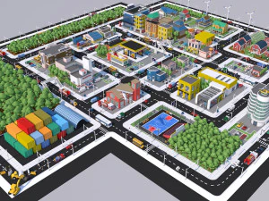 low poly city town pack 3D Model