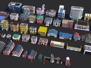 low poly city town pack 3D Model