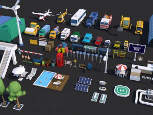 low poly city town pack 3D Model