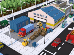 low poly city town pack 3D Model