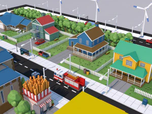 low poly city town pack 3D Model