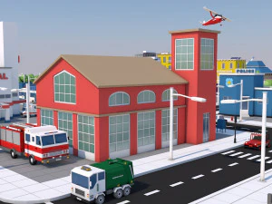 low poly city town pack 3D Model