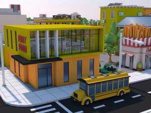 low poly city town pack 3D Model