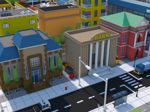 low poly city town pack 3D Model