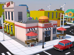 low poly city town pack 3D Model