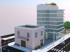low poly city town pack 3D Model