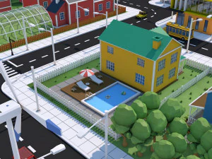 low poly city town pack 3D Model