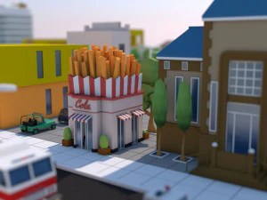 low poly city town pack 3D Model
