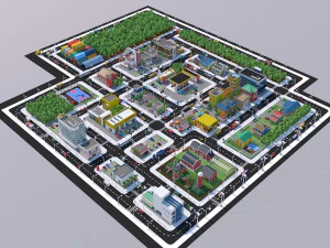 low poly city town pack 3D Model