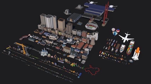 Low Poly City Mega Pack 3D Model .c4d .max .obj .3ds .fbx .stl .blend 