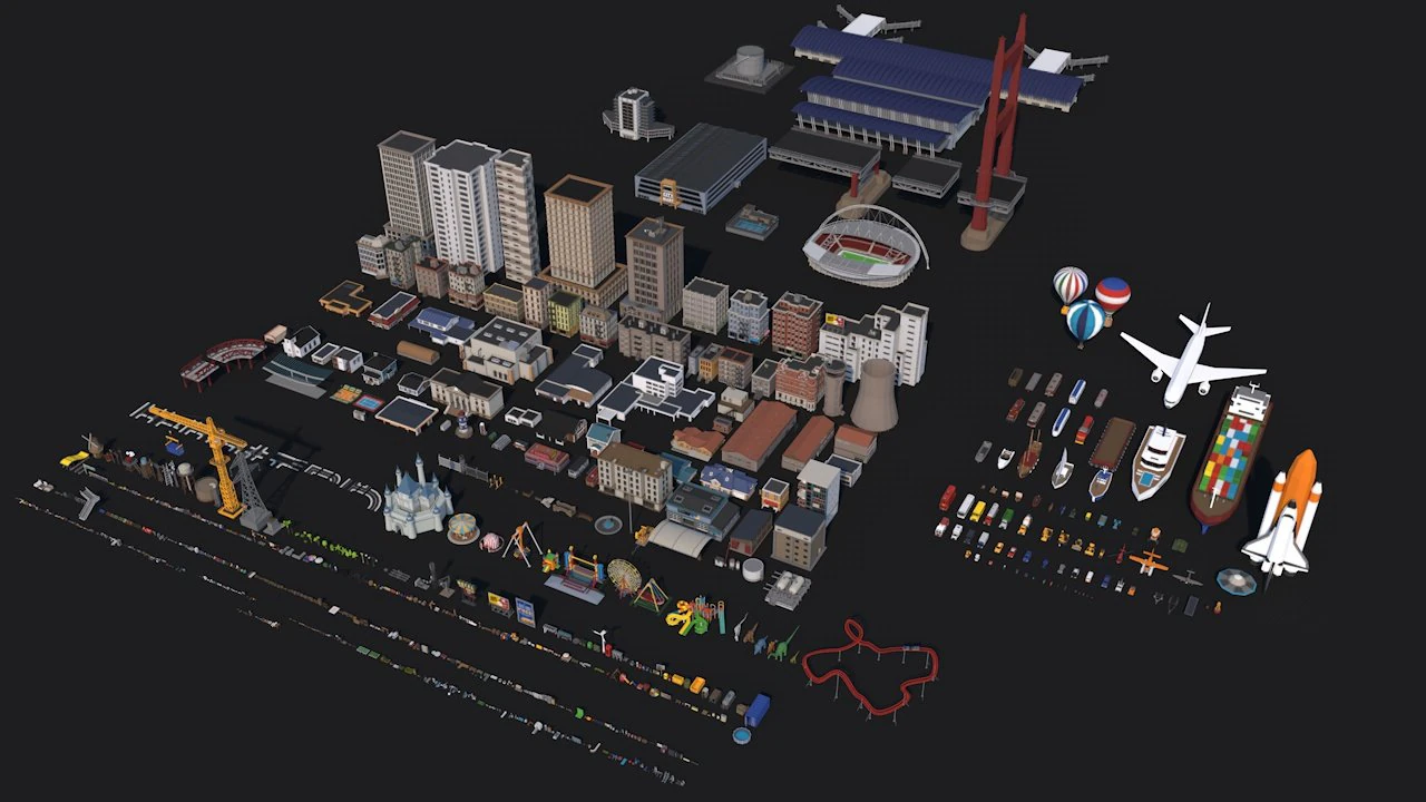 Low Poly City Mega Pack 3D Model .c4d .max .obj .3ds .fbx .stl .blend