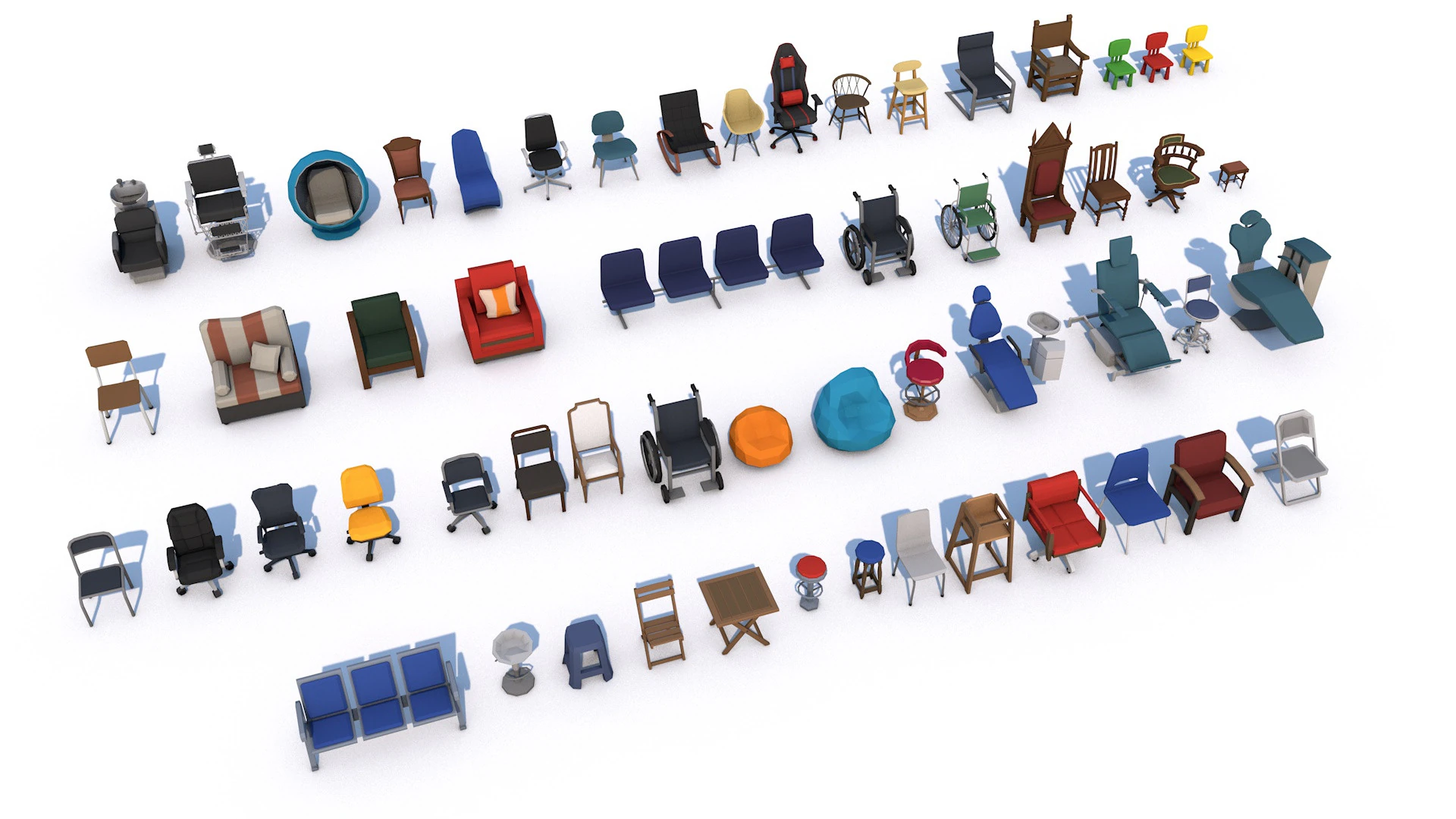 55 Interior Furniture Chair Collection Pack for Game Ready Low Poly 3D Model .c4d .max .obj .3ds .fbx .stl .blend 