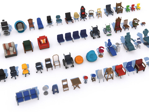 55 Interior Furniture Chair Collection Pack for Game Ready Low Poly 3D 모델